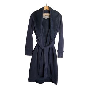 Ugg Fleece Wrap Belted Short Robe Blue Long Sleeve Pockets Luxury Cozy Casual  S